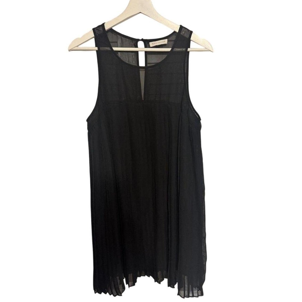 Socialite Tank Top Sheer Mesh Pleated XL Black Womens Sleeveless Blouse Summer